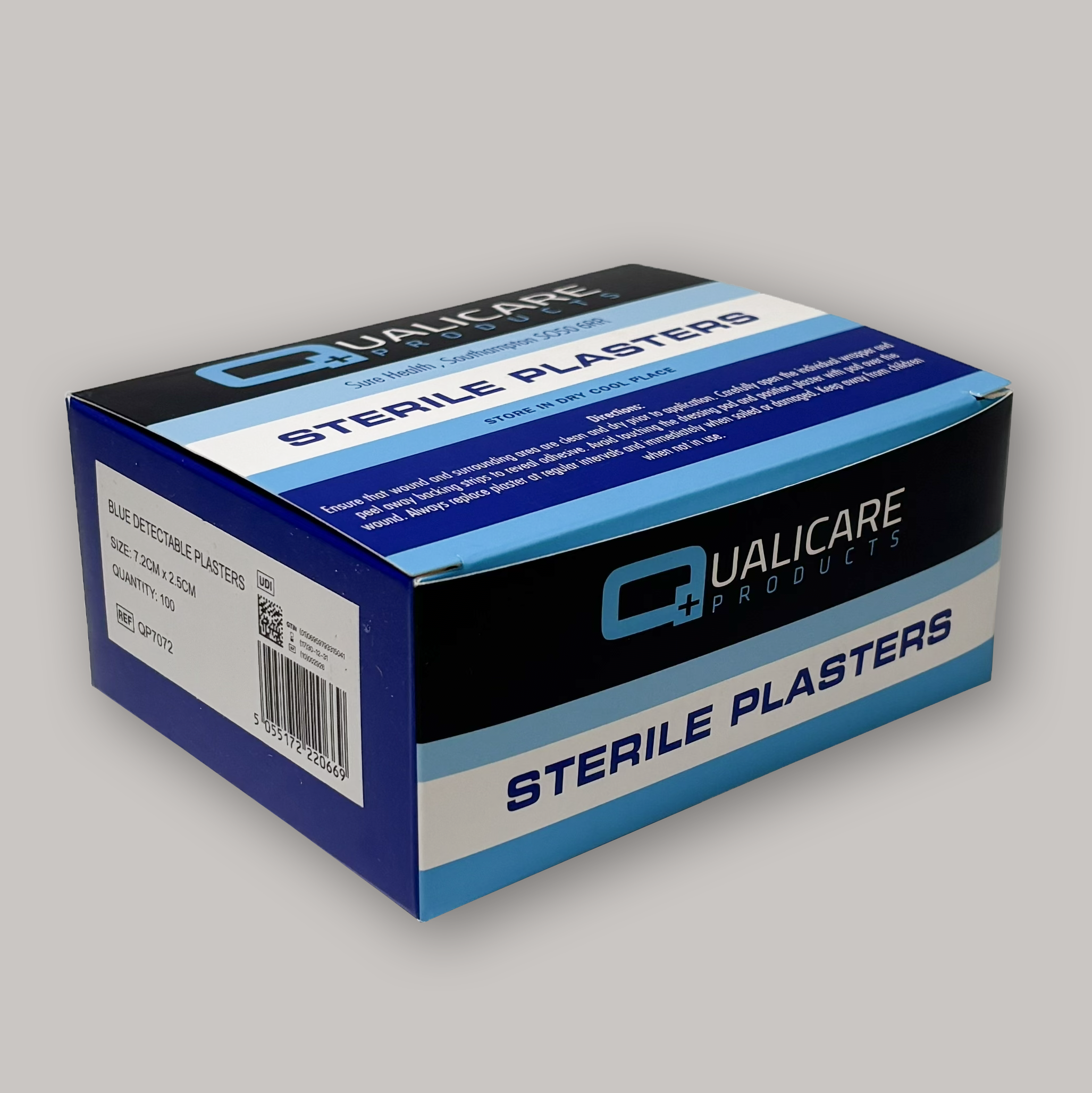 Blue Detectable 7.2cm x 2.5cm Plasters - Box of 100 QCB7225