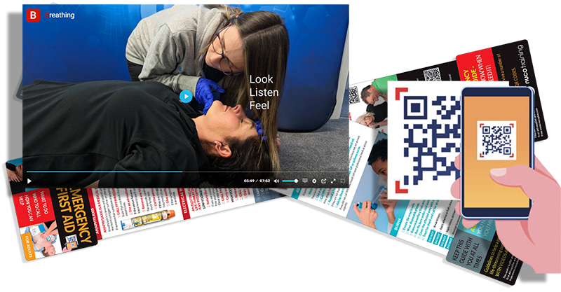 QR codes link to supporting video explanations for the Emergency First Aid and Paediatric First Aid Quick Guides