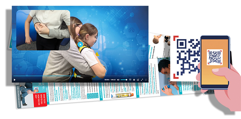 QR codes link to supporting video explanations for the Paediatric First Aid Quick Guide